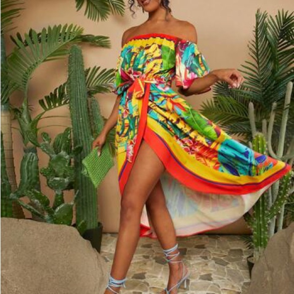 SHEIN Multicolor Off-Shoulder Maxi Dress